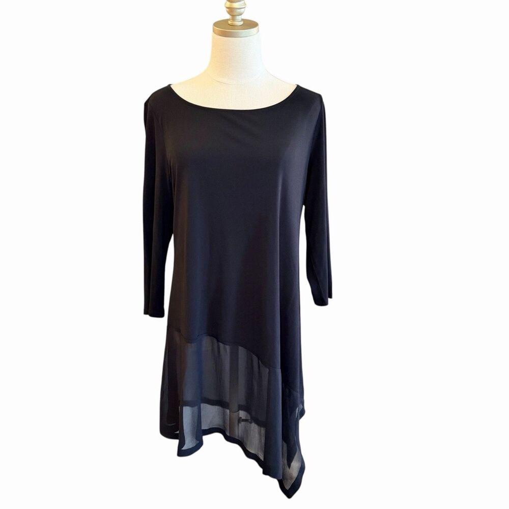 Eileen Fisher Silk Asymmetric Sheer Mesh Hem Tunic Top Size M Minimalist Lagen